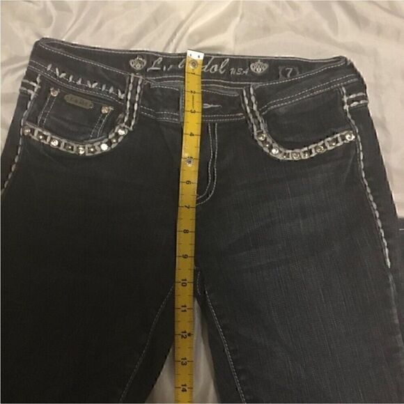 LA Idol Dark Wash Rhinestone Pocket Boot cut Jeans 7 - Picture 2 of 13